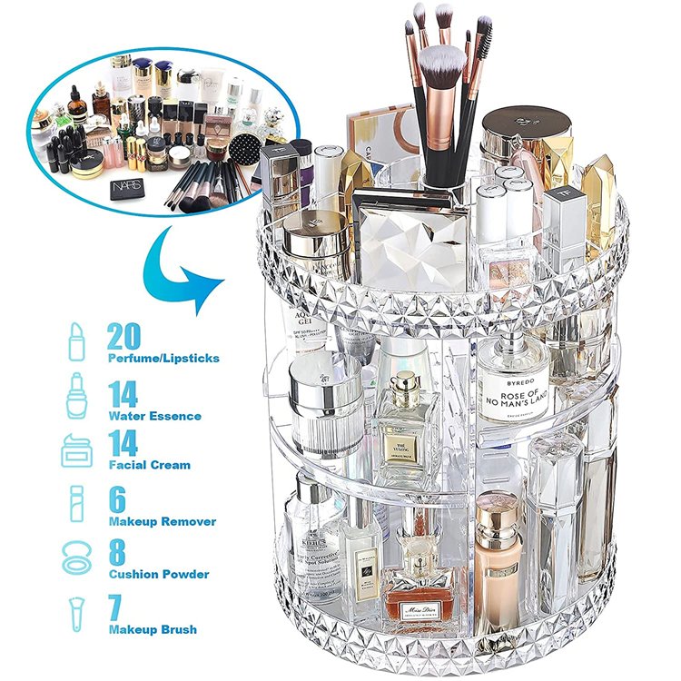 Adjustable multi-function Acrylic Cosmetic Storage 360 Rotating Makeup Organizer