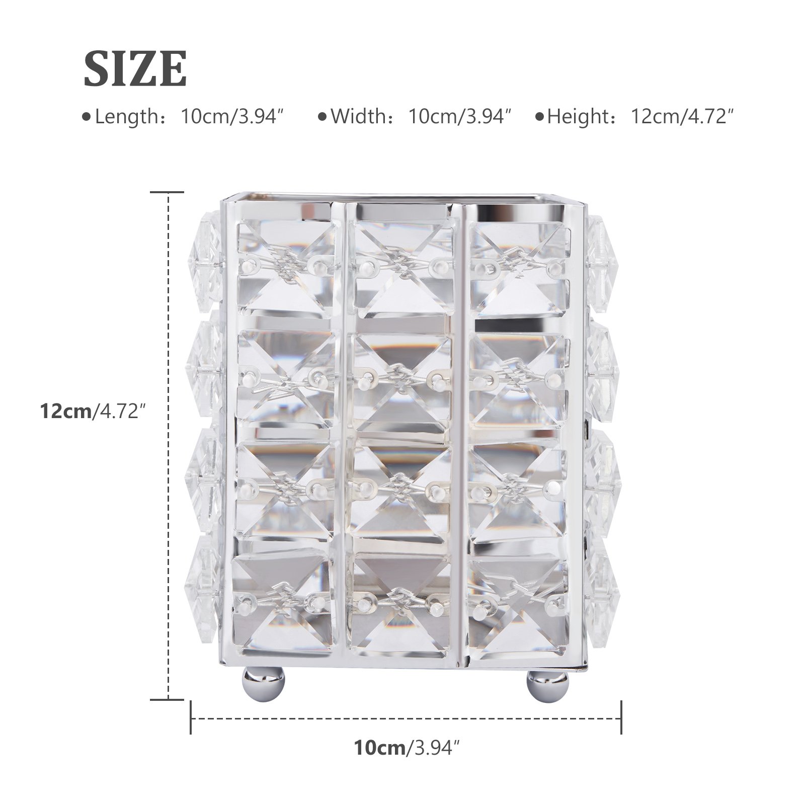 WALUE Acrylic silver shiny pen holder square crystal makeup brush storage bucket for makeup organizers crystal cosmetics bucket