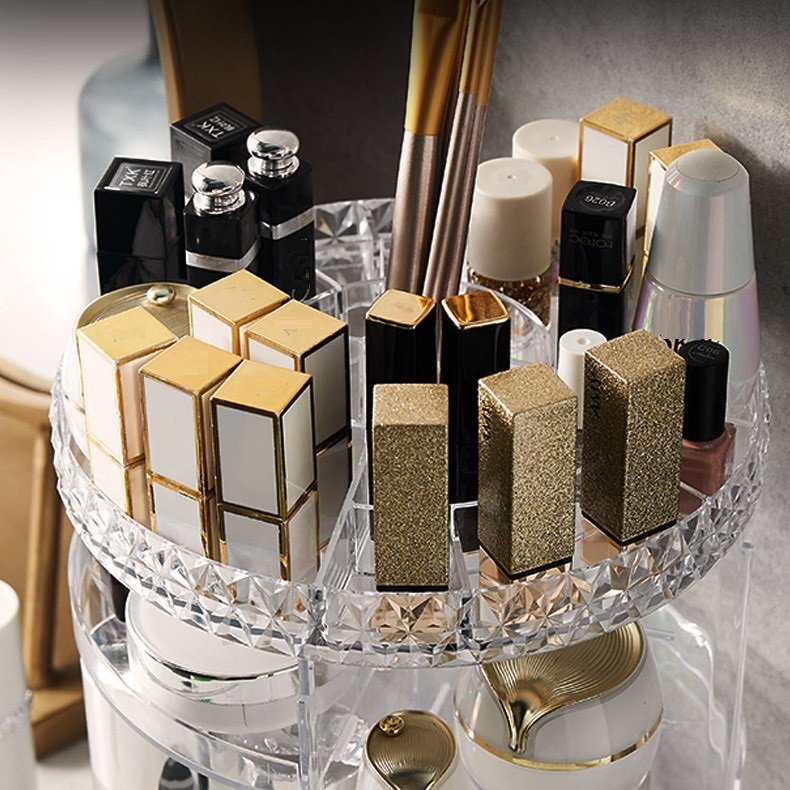 Make up Organizer 360 Degree Rotation Clear Brush Holder Lipstick Vanity Cosmetic Jewelry Box makeup organizers and storage