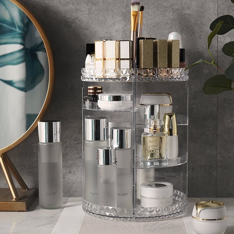 Make up Organizer 360 Degree Rotation Clear Brush Holder Lipstick Vanity Cosmetic Jewelry Box makeup organizers and storage