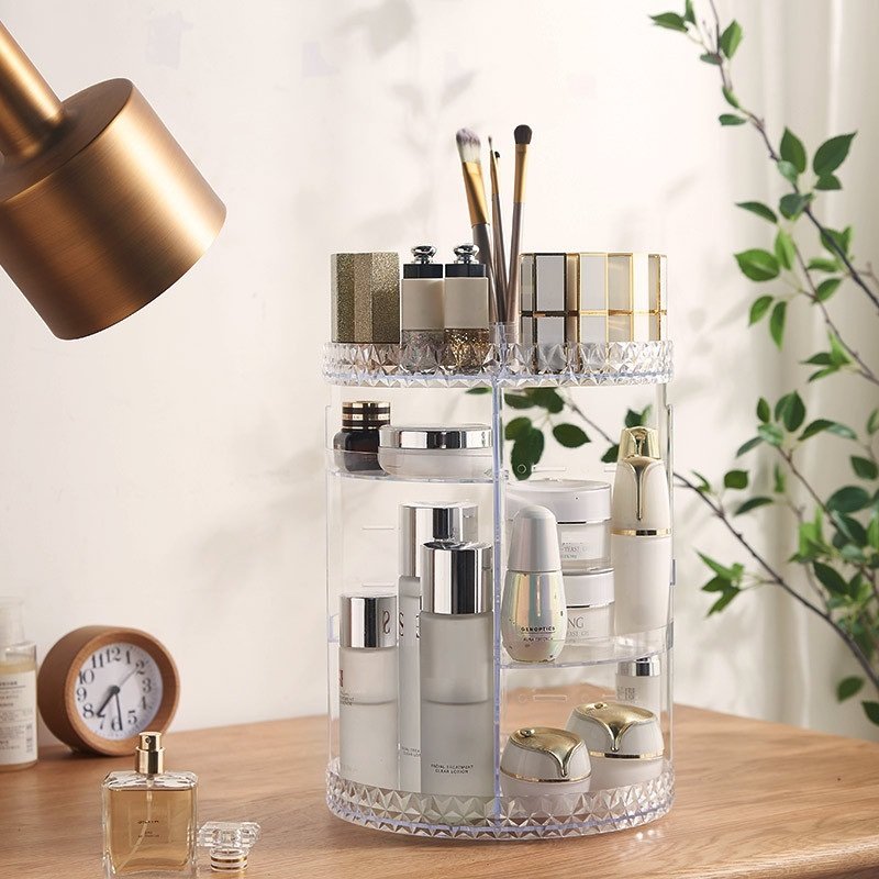 Make up Organizer 360 Degree Rotation Clear Brush Holder Lipstick Vanity Cosmetic Jewelry Box makeup organizers and storage