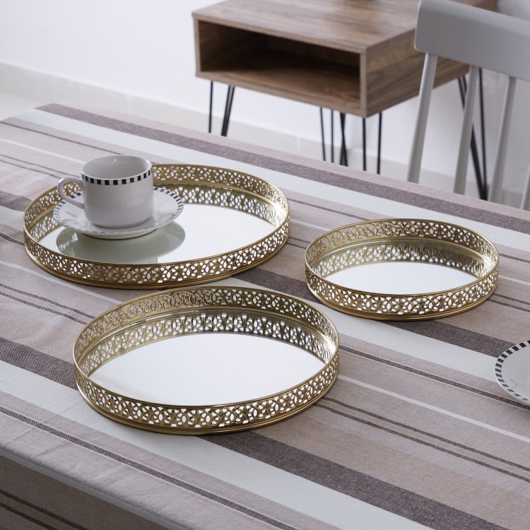 Modern Luxury Style Round Aluminum Metal Mirror Tray with Gold Finished for Organizing Perfume, Jewelry, Makeup, and Gifts