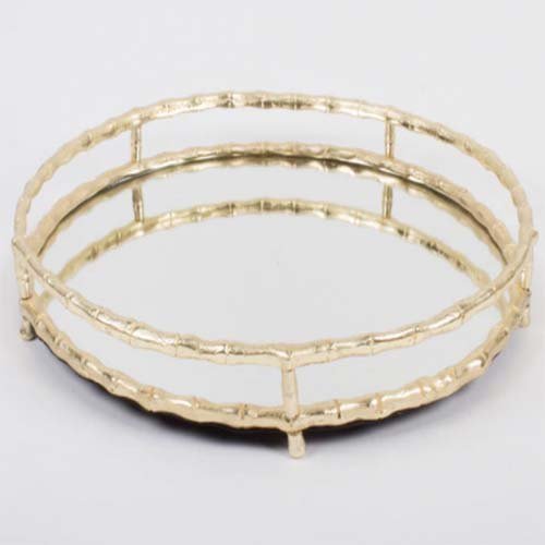 Modern Luxury Style Round Aluminum Metal Mirror Tray with Gold Finished for Organizing Perfume, Jewelry, Makeup, and Gifts