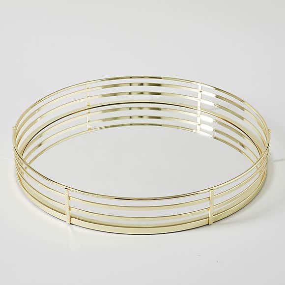 Modern Luxury Style Round Aluminum Metal Mirror Tray with Gold Finished for Organizing Perfume, Jewelry, Makeup, and Gifts