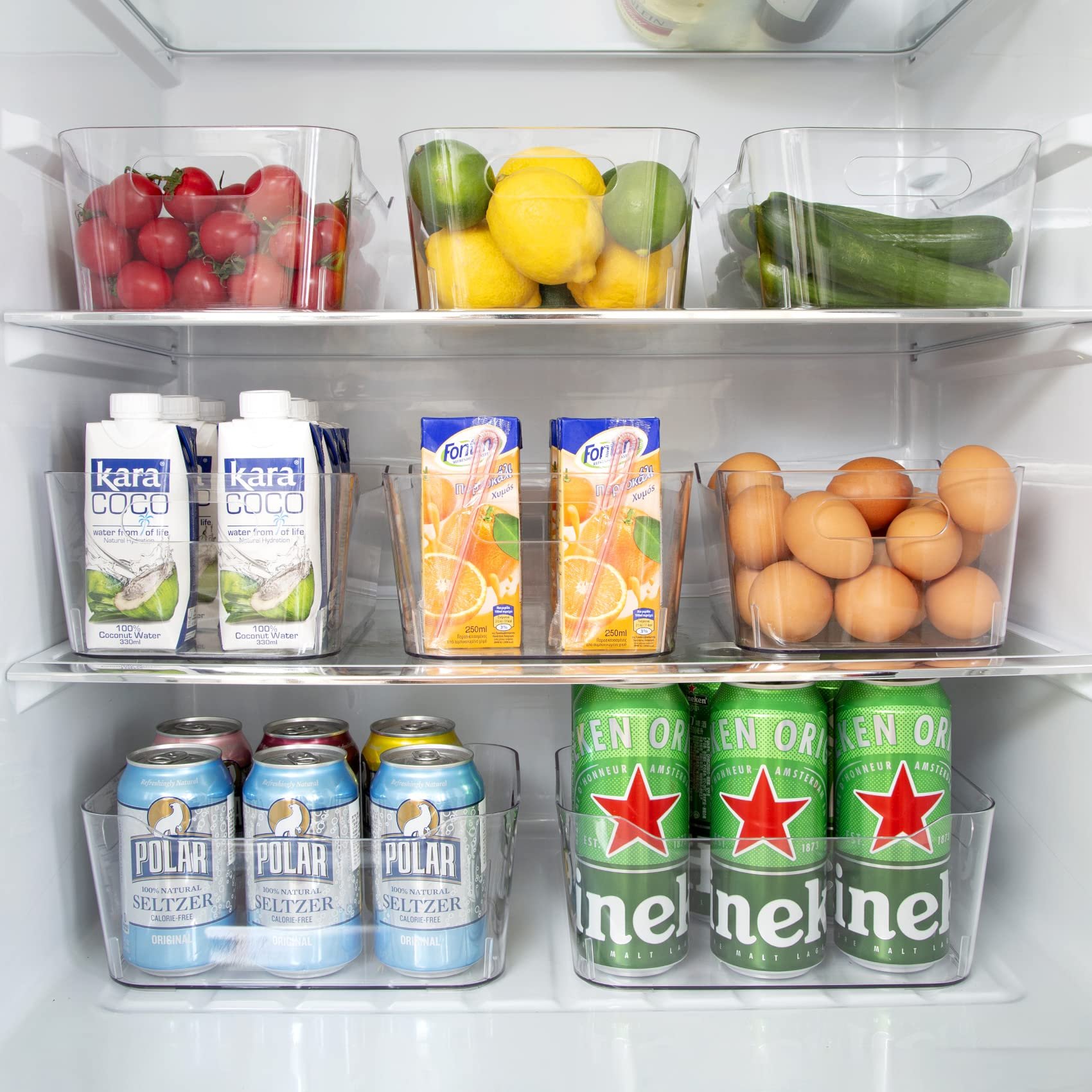 Kitchen-Friendly Clear Plastic Storage Bins Pantry Fridge Organizer Containers for Medicine Cabinet and Snack Freezer Storage