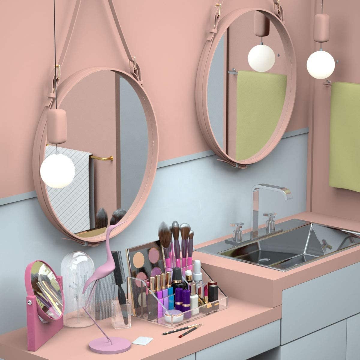 Makeup Organizer Acrylic Cosmetic Storage Display Case Countertop with Six Divided Slots for Bathroom/Vanity/Desk/Bedroom