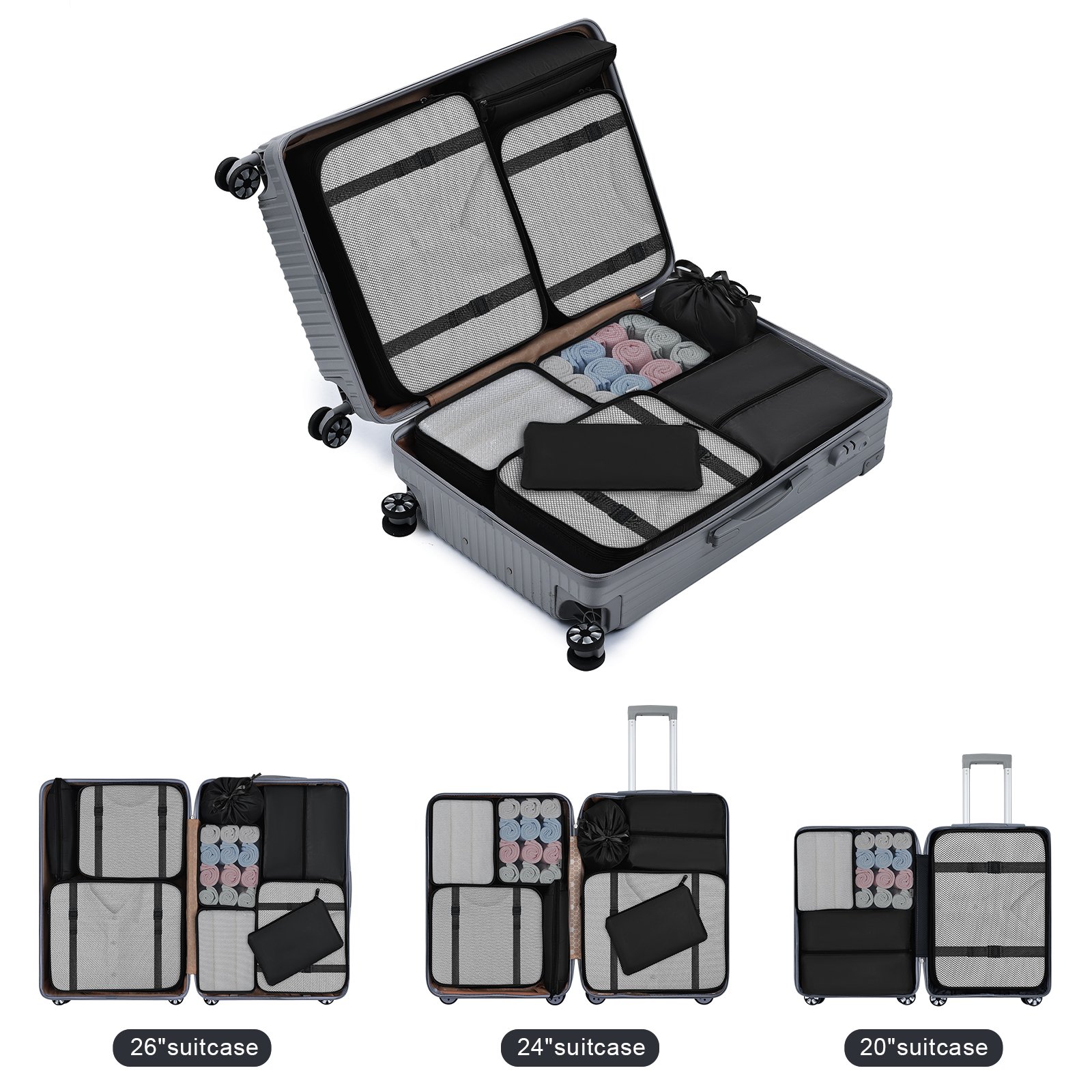 In Stock 9 Pcs Lightweight Waterproof Suitcase Organizer Luggage Bags Set Travel Packing Cubes w/ Laundry Shoe Makeup Bag