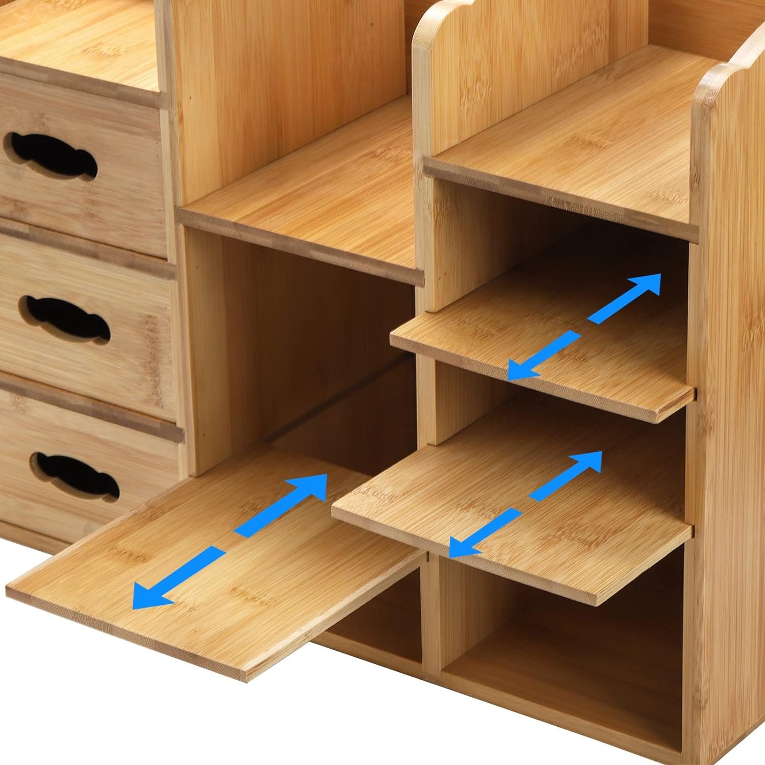 Combohome Bamboo Makeup Cosmetics Organizer with Drawers, Multifunctional Dresser Top Makeup Storage Tabletop Organizer
