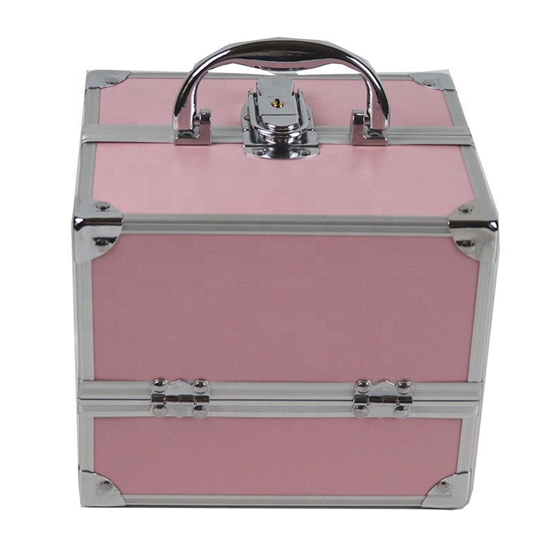 Hot Sell Pink Cosmetic Case Beauty Make Up Nail Art Organizer Travel Makeup Organizing Box Aluminum Make-up Storage Case