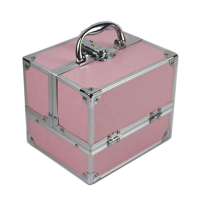 Hot Sell Pink Cosmetic Case Beauty Make Up Nail Art Organizer Travel Makeup Organizing Box Aluminum Make-up Storage Case