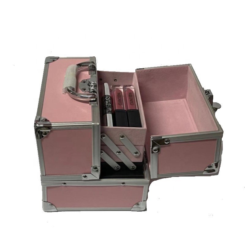Hot Sell Pink Cosmetic Case Beauty Make Up Nail Art Organizer Travel Makeup Organizing Box Aluminum Make-up Storage Case