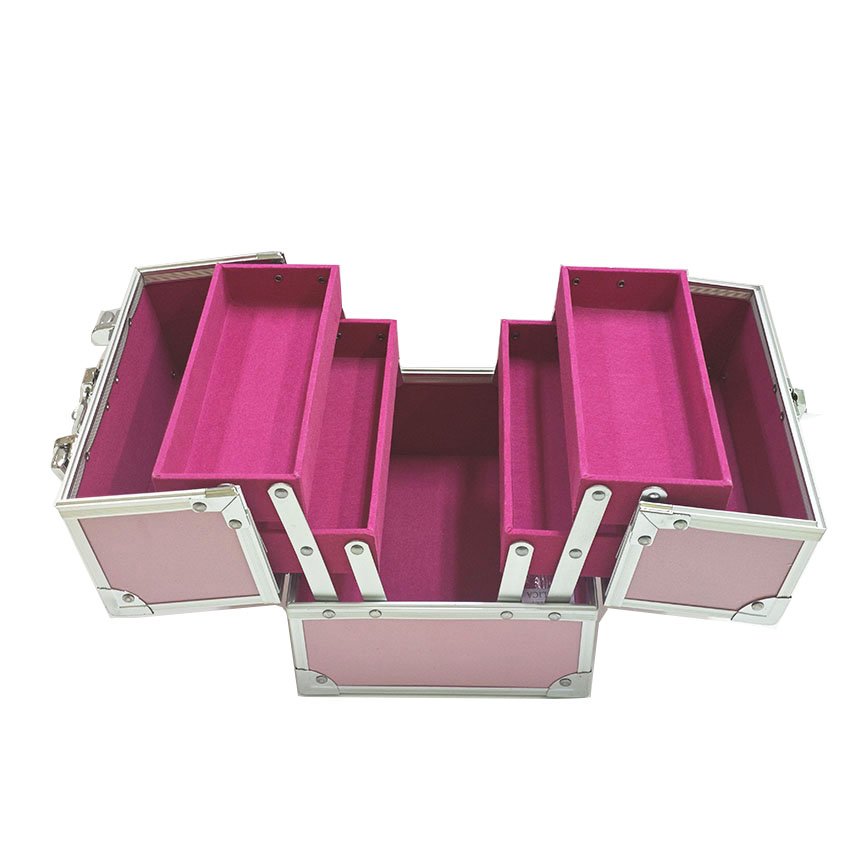 Hot Sell Pink Cosmetic Case Beauty Make Up Nail Art Organizer Travel Makeup Organizing Box Aluminum Make-up Storage Case