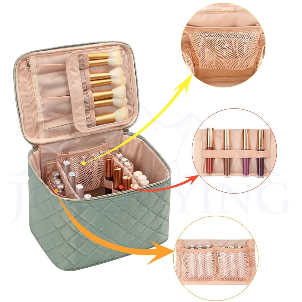 Quilted Makeup Handbag Advanced Travel Storage Cosmetic Large Capacity Multifunctional Portable Diamond Fashion Pu Material