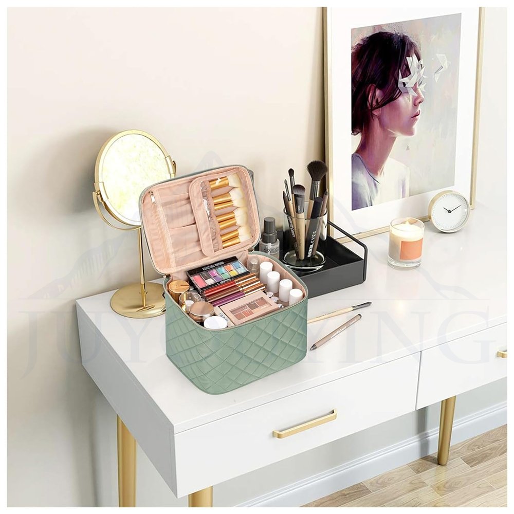 Quilted Makeup Handbag Advanced Travel Storage Cosmetic Large Capacity Multifunctional Portable Diamond Fashion Pu Material