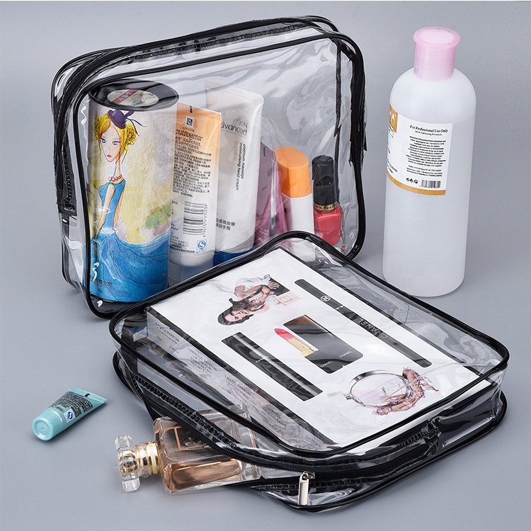Custom Logo Women Clear Make Up Organizer Pouches Tote Travel Toiletry Bags Transparent Pvc Cosmetic Makeup Bag