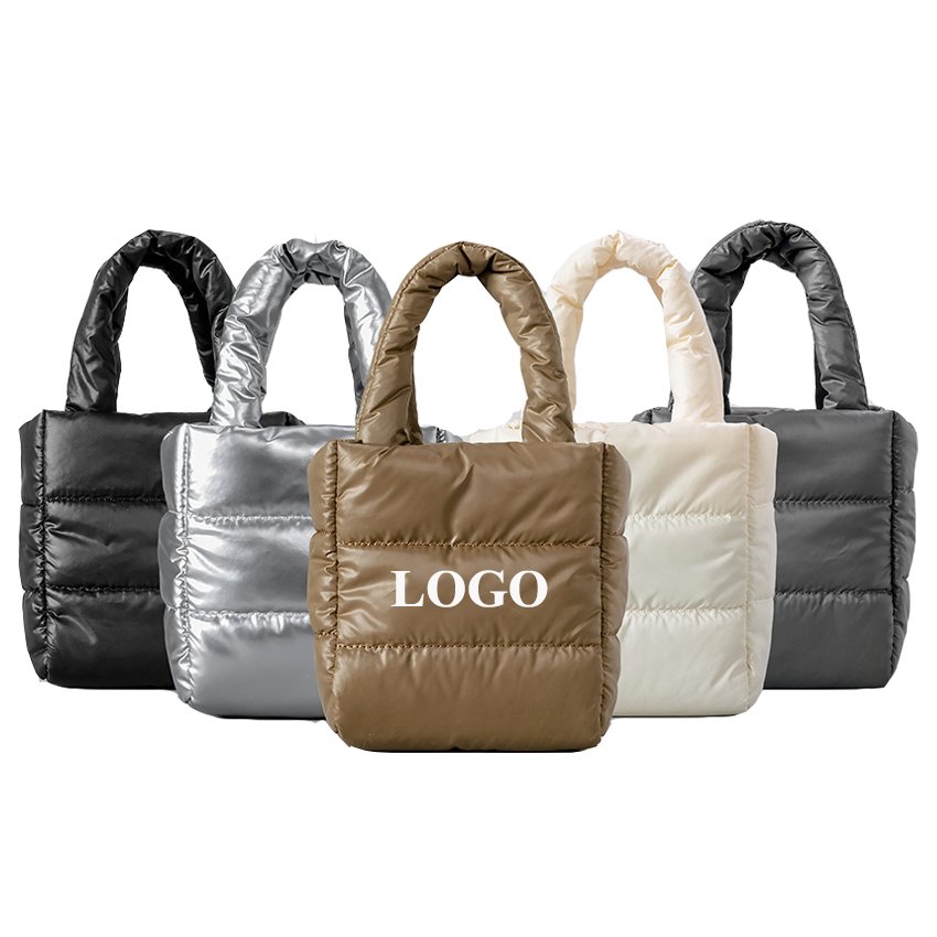 Hot Sale Winter Nylon Quilted Hand Bag Small Women Shoulder Bag Travel Puffy Cosmetic Padded Bag Custom Logo