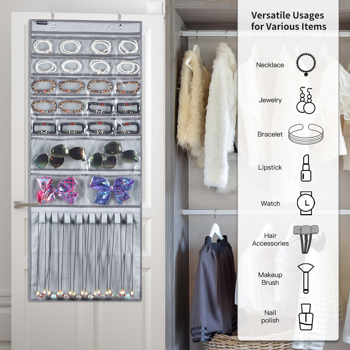 Over The Door Hanging Jewelry Organizer Wall Mounted Earring Holder for Necklace Bracelet Ring