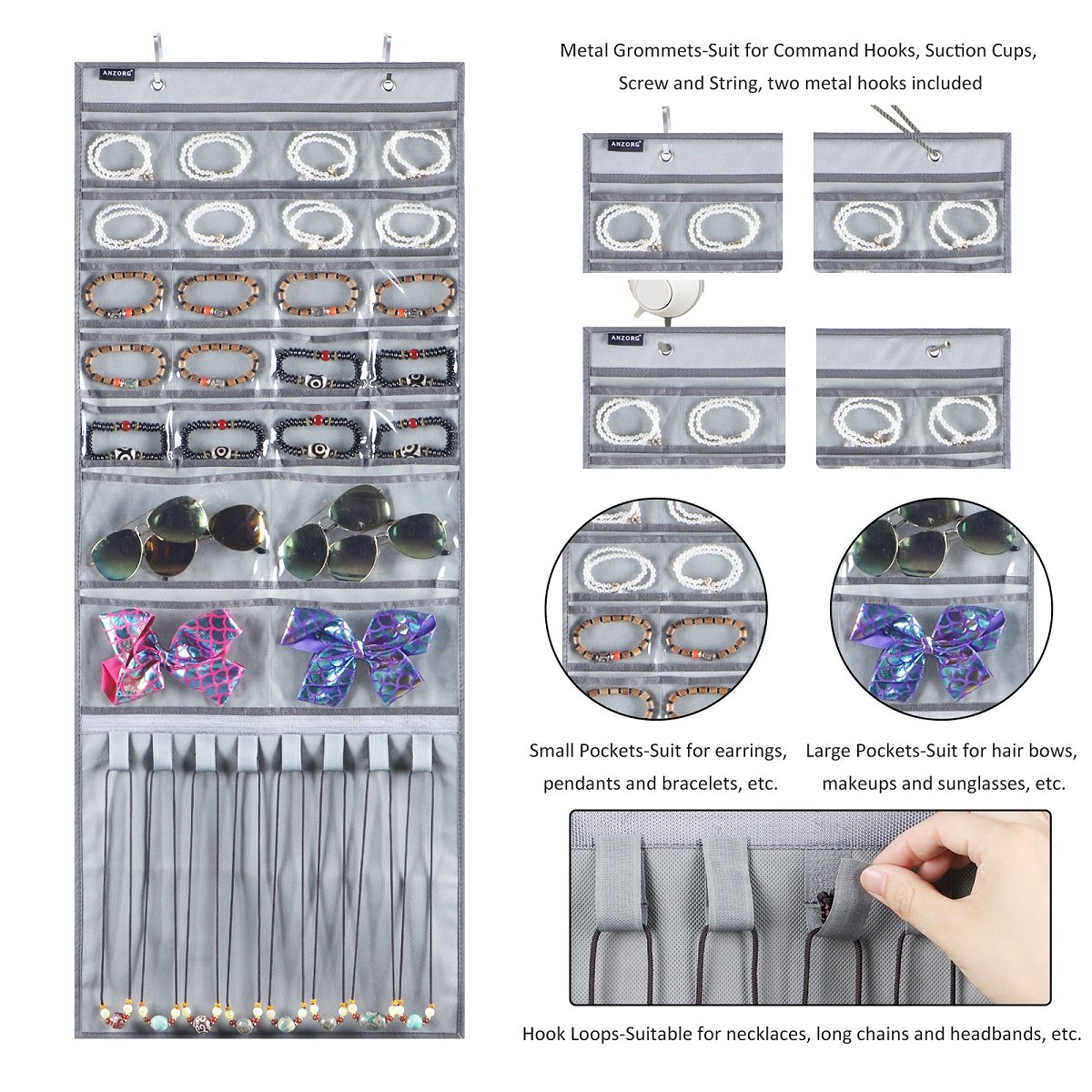 Over The Door Hanging Jewelry Organizer Wall Mounted Earring Holder for Necklace Bracelet Ring