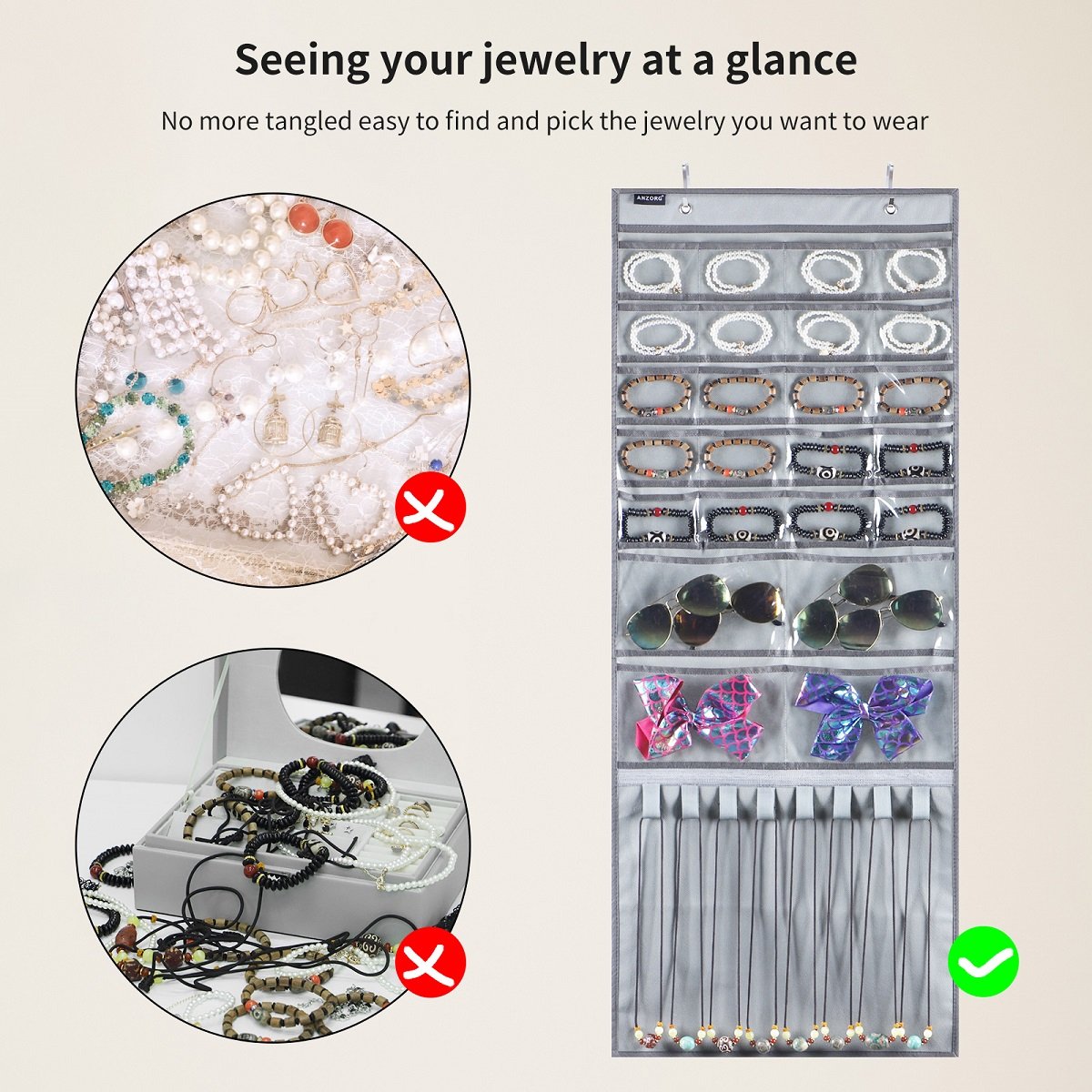 Over The Door Hanging Jewelry Organizer Wall Mounted Earring Holder for Necklace Bracelet Ring