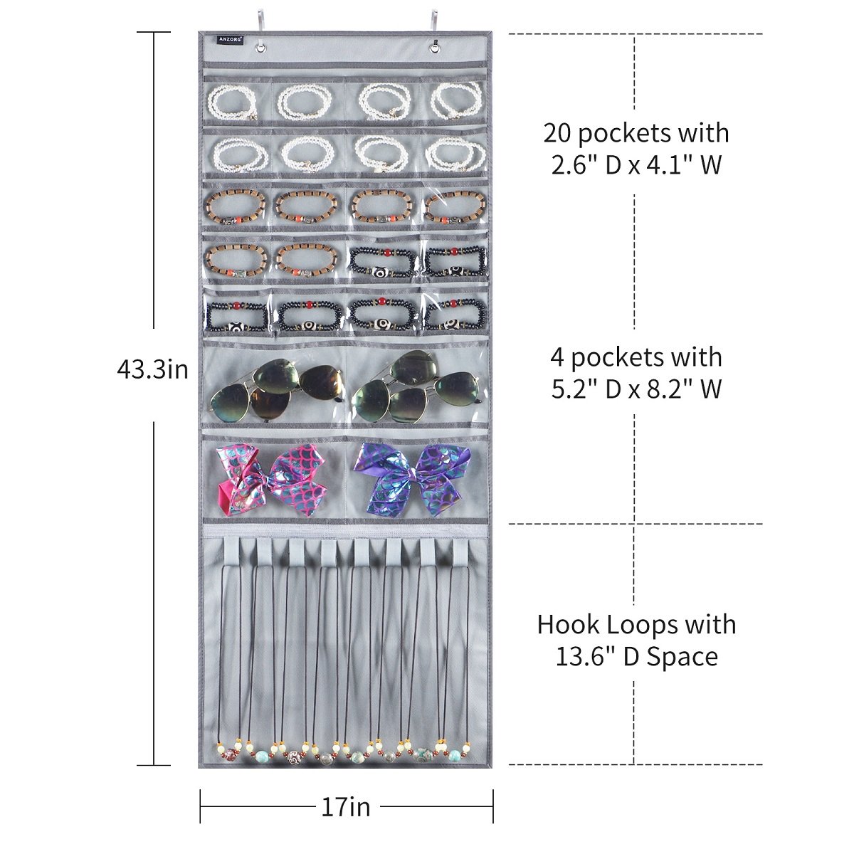 Over The Door Hanging Jewelry Organizer Wall Mounted Earring Holder for Necklace Bracelet Ring