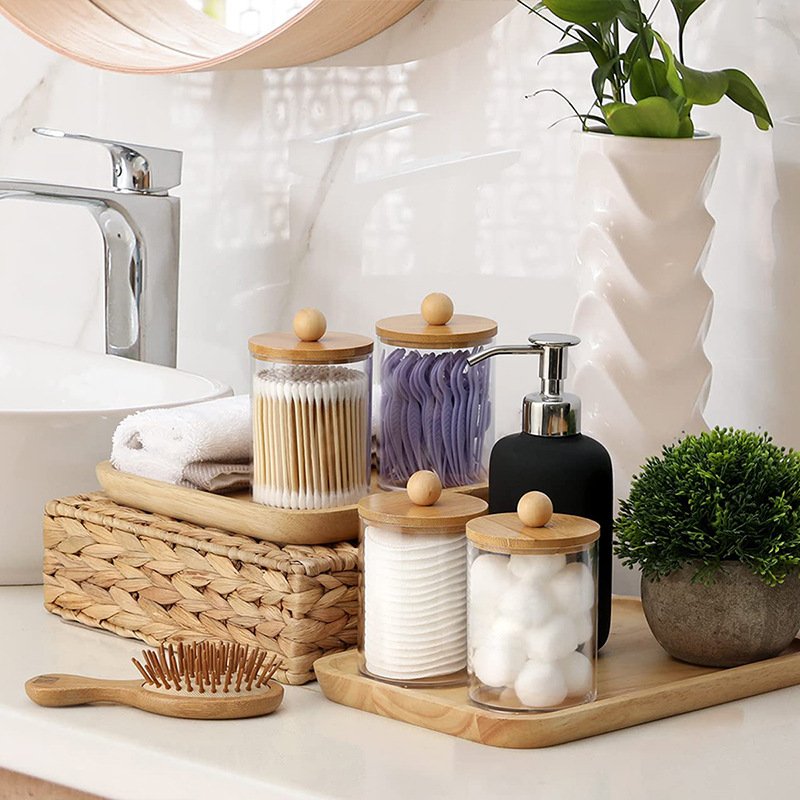Acrylic Cotton Swab Storage Jar Makeup Cotton Round Pads Organizer Holder Bathroom Dispenser
