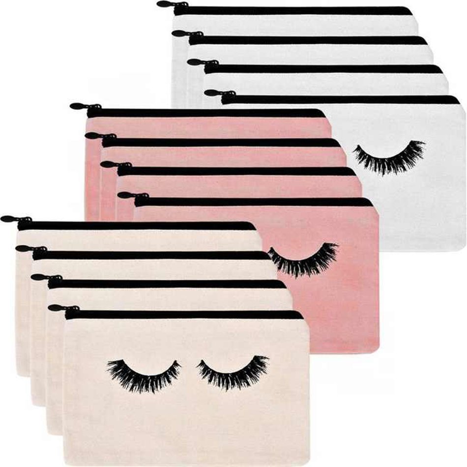 Custom Logo Blank Canvas Pencil Bags Zippered Pouch Travel Toiletry Cotton Canvas Cosmetic Makeup Bag