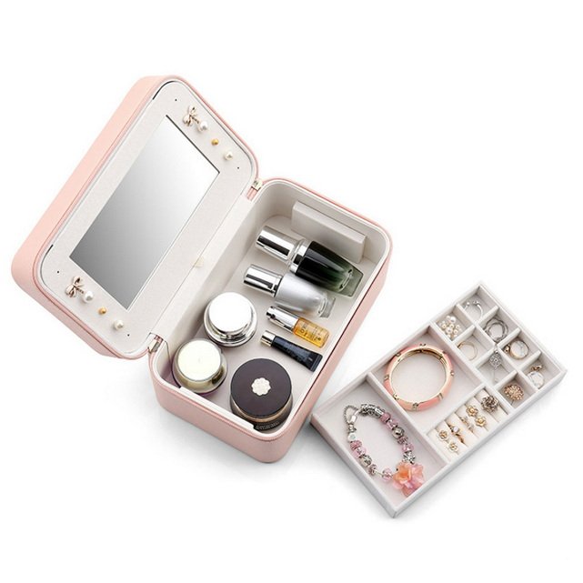 Luxury pink Jewelry Storage makeup bag vegan leather toiletry Cosmetic Bag for women
