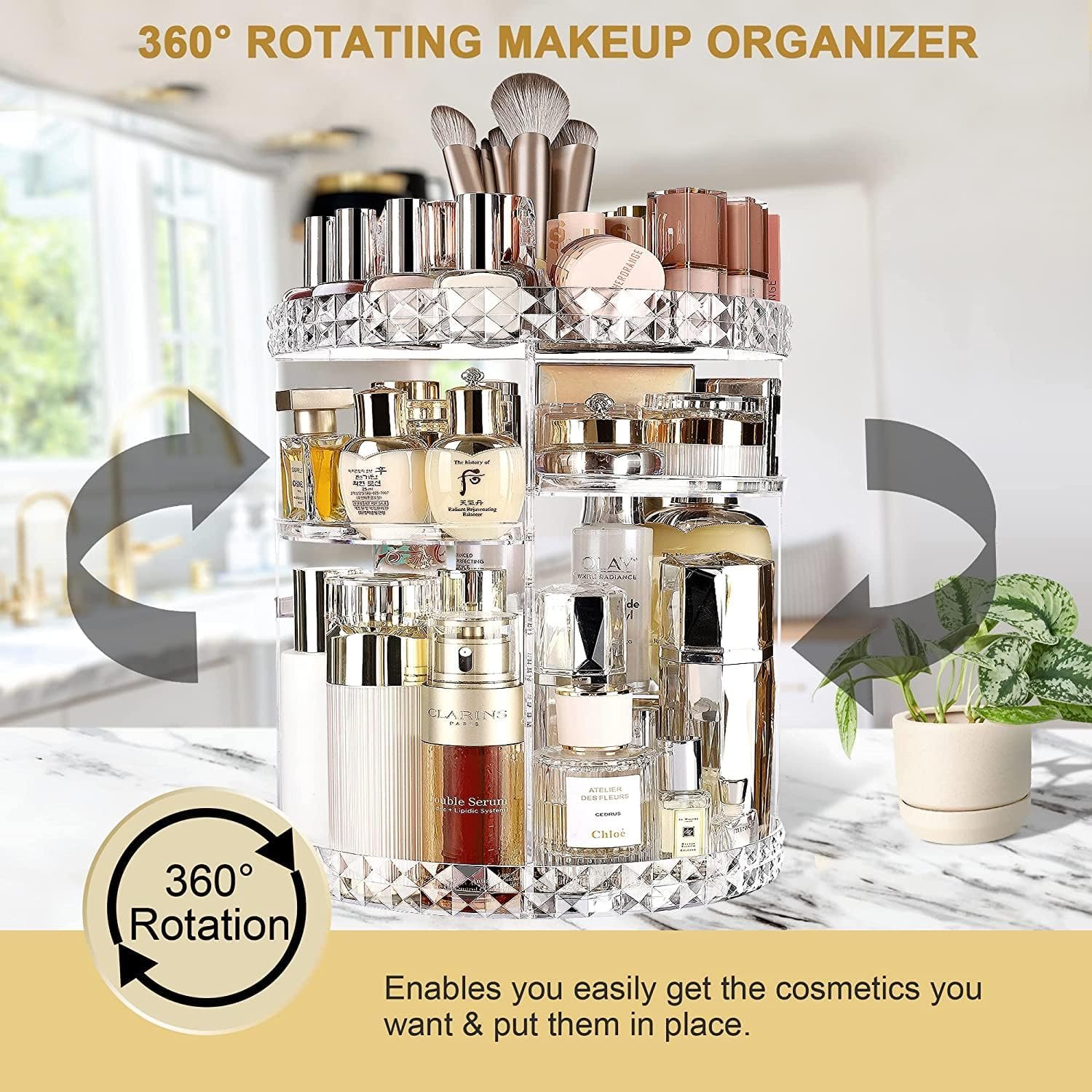 360 Degree Rotating Make up Organizers Cosmetics brush Holder Perfume,Lipsticks Large Capacity Skincare Cosmetic Organizer