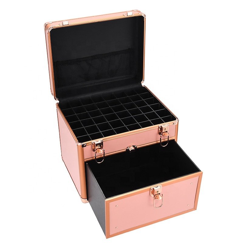 Cosmetic Case, Profession Makeup Suitcase Nails Beauty Box Rose Gold Cosmetic Bags & Cases Aluminum Fashion Hasp Train Case