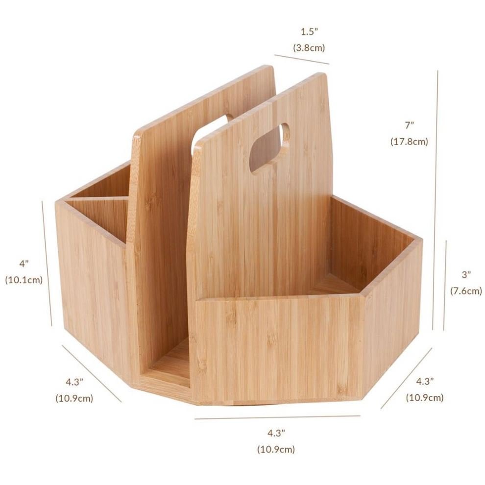 Bamboo Wood Makeup Organizer Rotating Caddy Stand Tray, Cosmetics Storage, Palette Holder, Brush Compartments, Tabletop Carousel