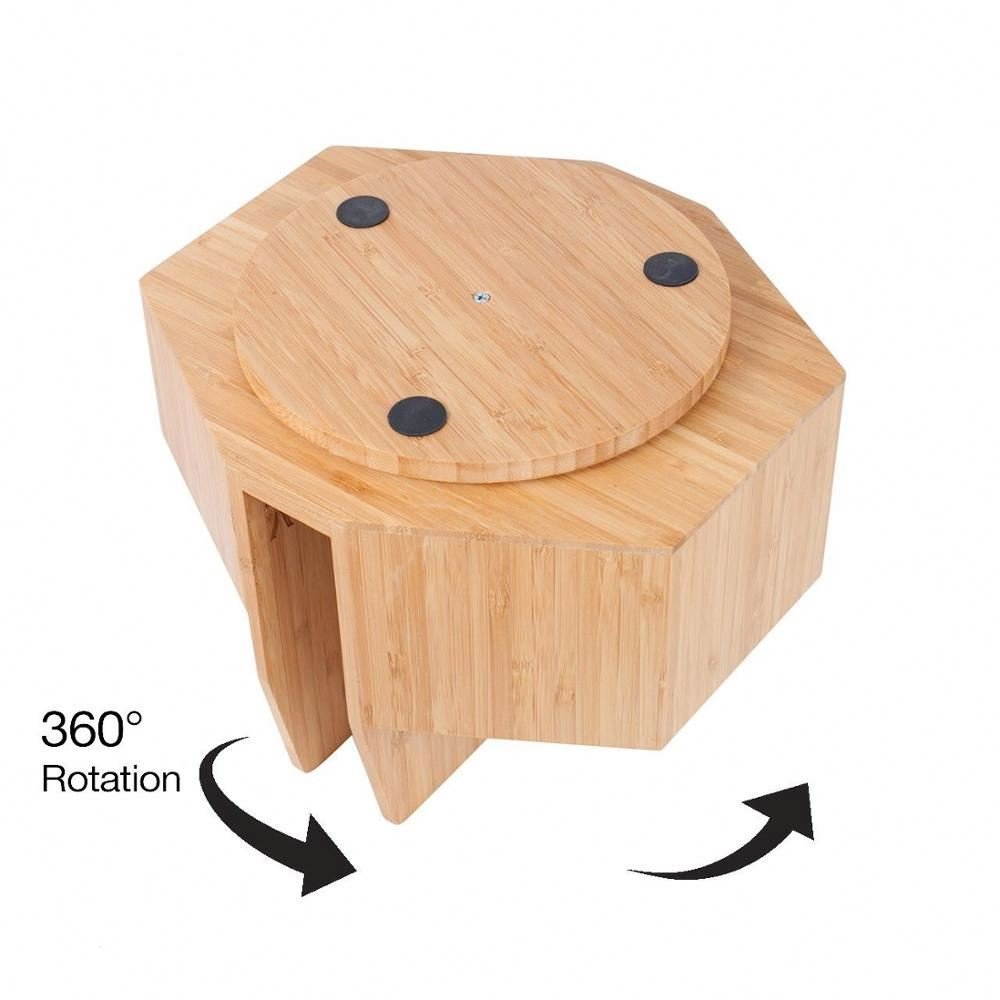Bamboo Wood Makeup Organizer Rotating Caddy Stand Tray, Cosmetics Storage, Palette Holder, Brush Compartments, Tabletop Carousel