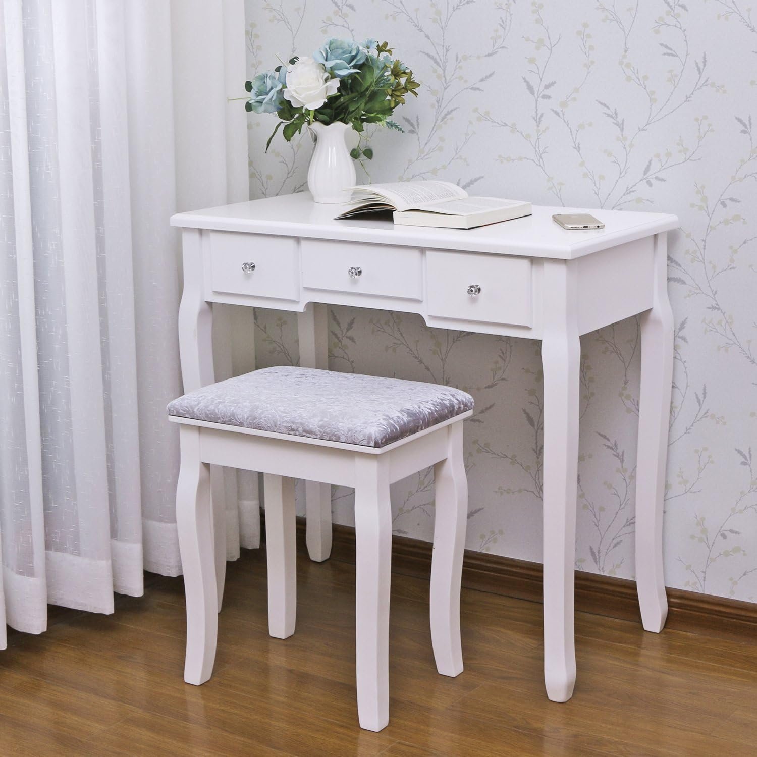 Dressing Table Vanity Makeup Table 5 Drawers 2 Dividers Movable Organizers
