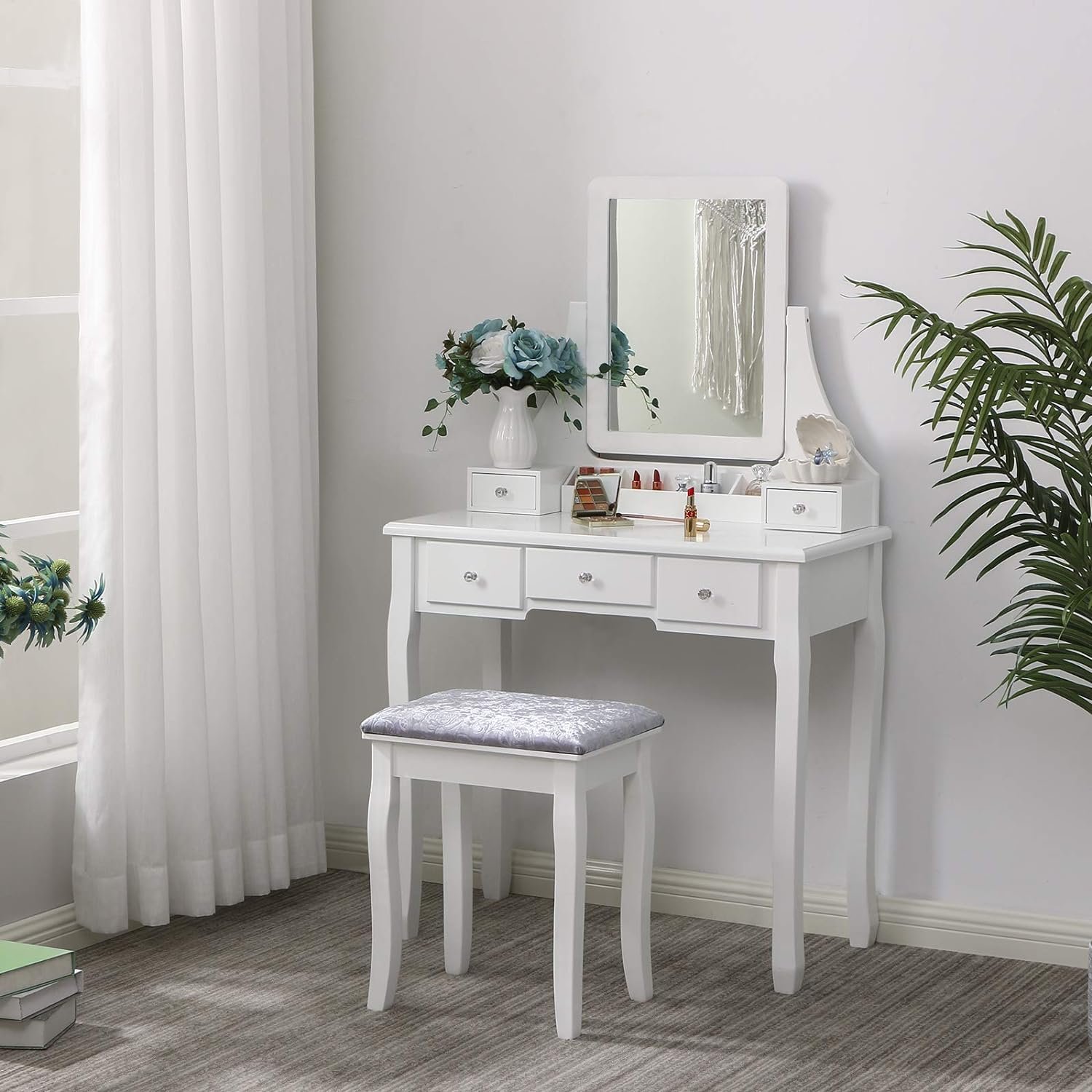 Dressing Table Vanity Makeup Table 5 Drawers 2 Dividers Movable Organizers