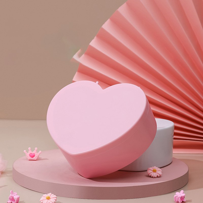 Pink Girl Heart Shape Double-Deck Plastic Cosmetic Jewelry Storage Organizer Box with Heart Make Up Mirror Display Necklace Box