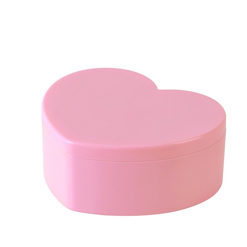 Pink Girl Heart Shape Double-Deck Plastic Cosmetic Jewelry Storage Organizer Box with Heart Make Up Mirror Display Necklace Box