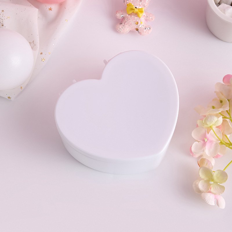 Pink Girl Heart Shape Double-Deck Plastic Cosmetic Jewelry Storage Organizer Box with Heart Make Up Mirror Display Necklace Box