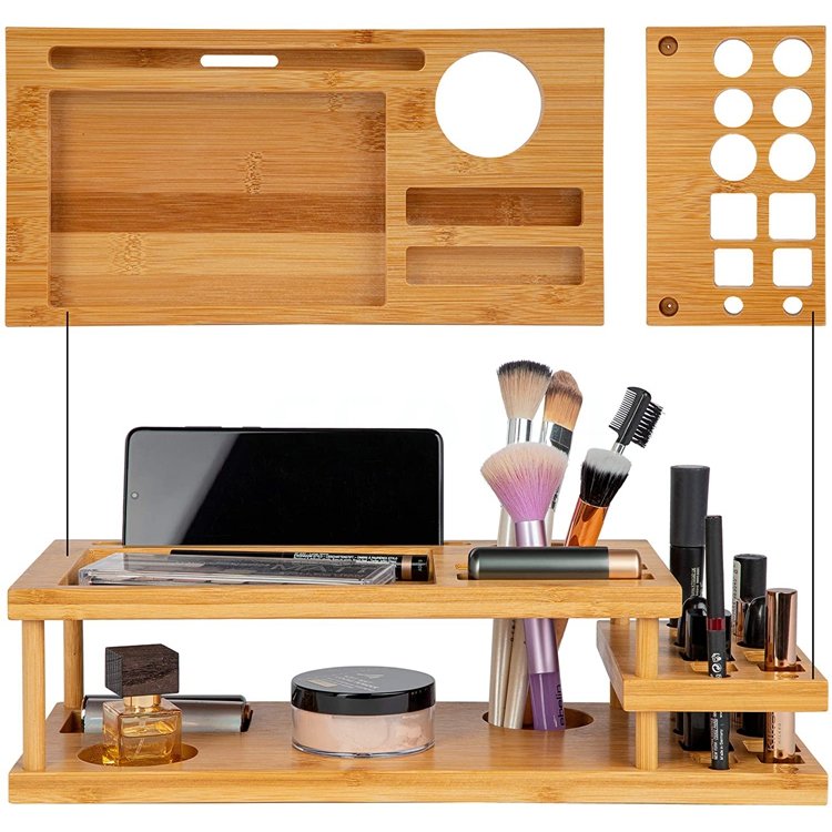 Bamboo Make-Up Cosmetic Organizer, Makeup Organizer, Brush Makeup Cosmetic Drying Rack