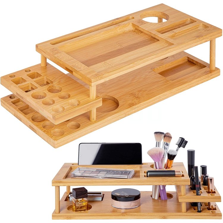 Bamboo Make-Up Cosmetic Organizer, Makeup Organizer, Brush Makeup Cosmetic Drying Rack