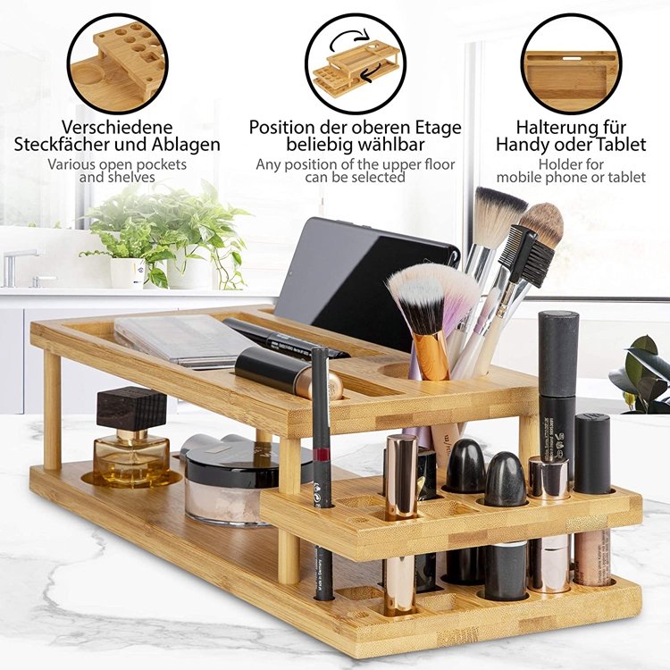 Bamboo Make-Up Cosmetic Organizer, Makeup Organizer, Brush Makeup Cosmetic Drying Rack