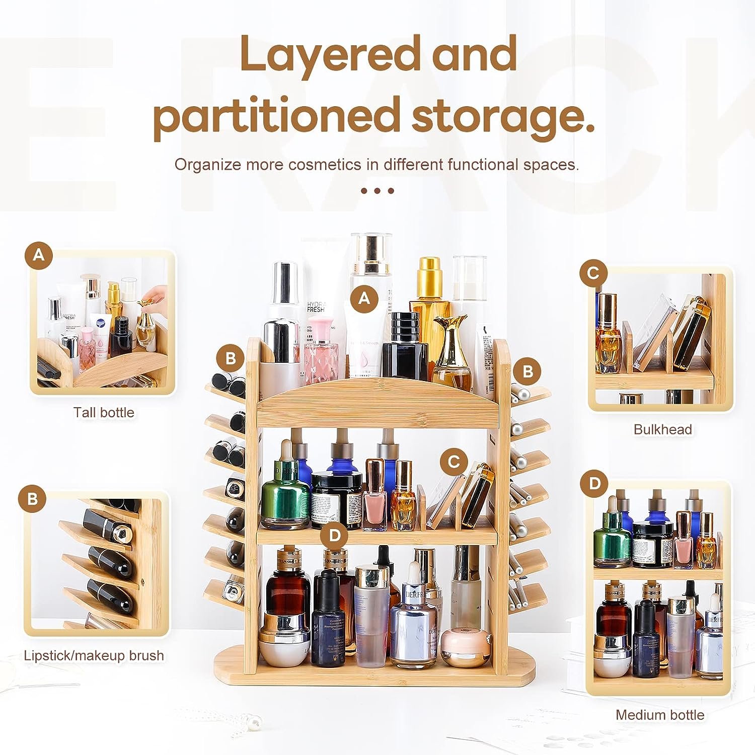 2024 Cosmetics storage box lipstick holder Makeup brush holder multi-functional Bamboo Makeup Organizer
