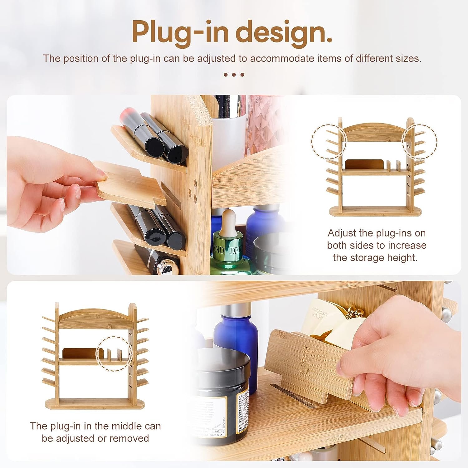 2024 Cosmetics storage box lipstick holder Makeup brush holder multi-functional Bamboo Makeup Organizer