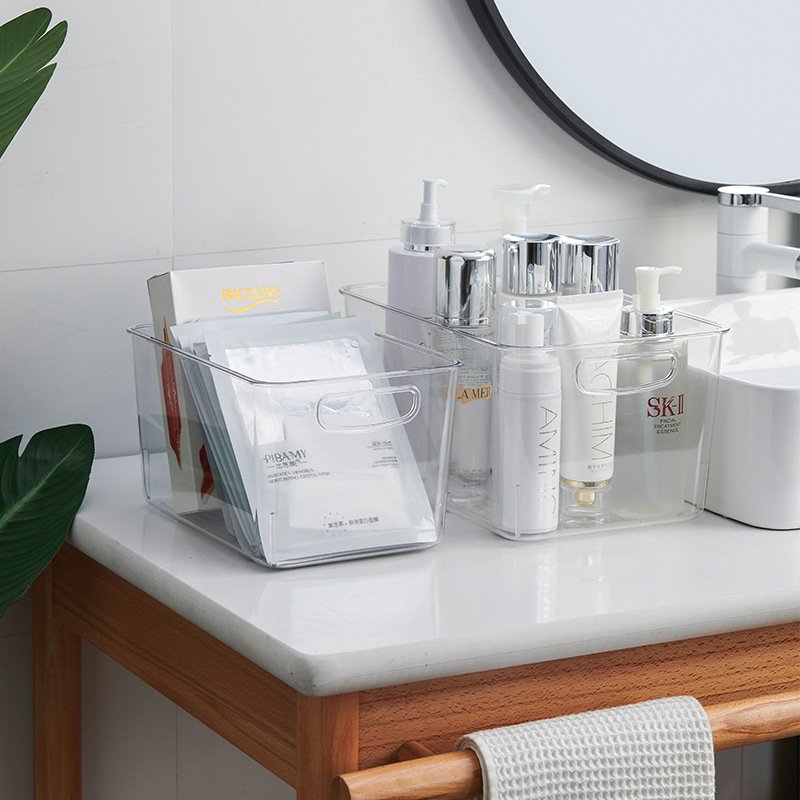 Multifunction Plastic Clear food book Storage Makeup cosmetics Container Bin with Carrying Handles for Home office