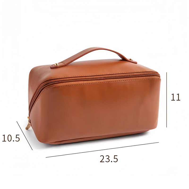 Elegant PU Cosmetic Pouch with Wide Open Top Travel Zipper Durable Water-Resistant Toiletry Bag for Lady Pu Pillow Bag