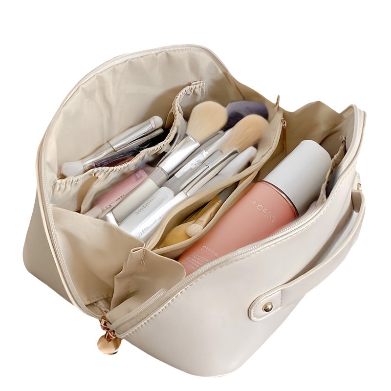 Elegant PU Cosmetic Pouch with Wide Open Top Travel Zipper Durable Water-Resistant Toiletry Bag for Lady Pu Pillow Bag