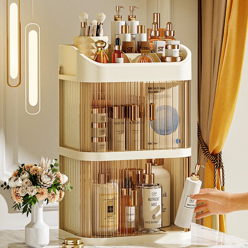 Portable Makeup Organizer Drawers Cosmetic Box Double Doors Multi-functional Large Capacity Storage Luxury Desktop Container