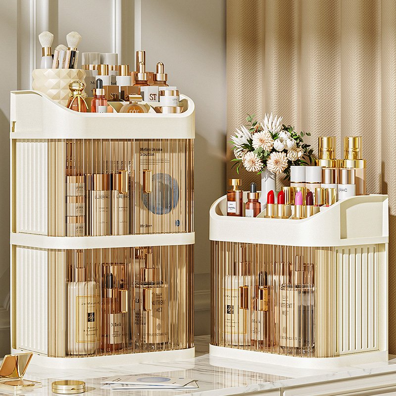 Portable Makeup Organizer Drawers Cosmetic Box Double Doors Multi-functional Large Capacity Storage Luxury Desktop Container