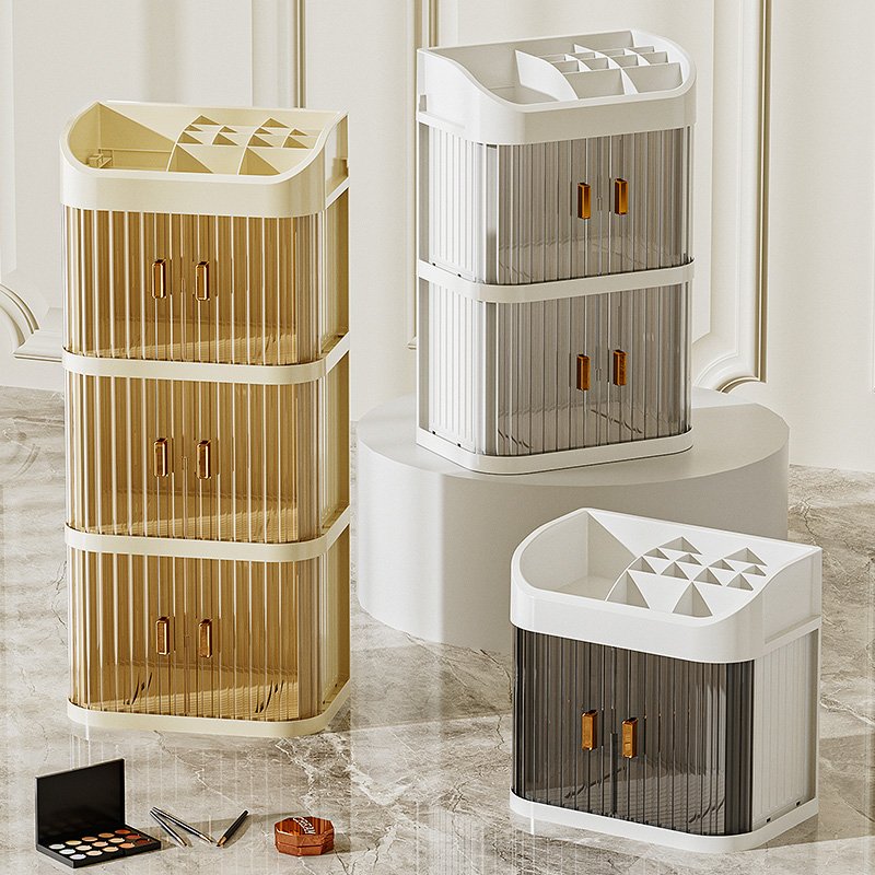 Portable Makeup Organizer Drawers Cosmetic Box Double Doors Multi-functional Large Capacity Storage Luxury Desktop Container