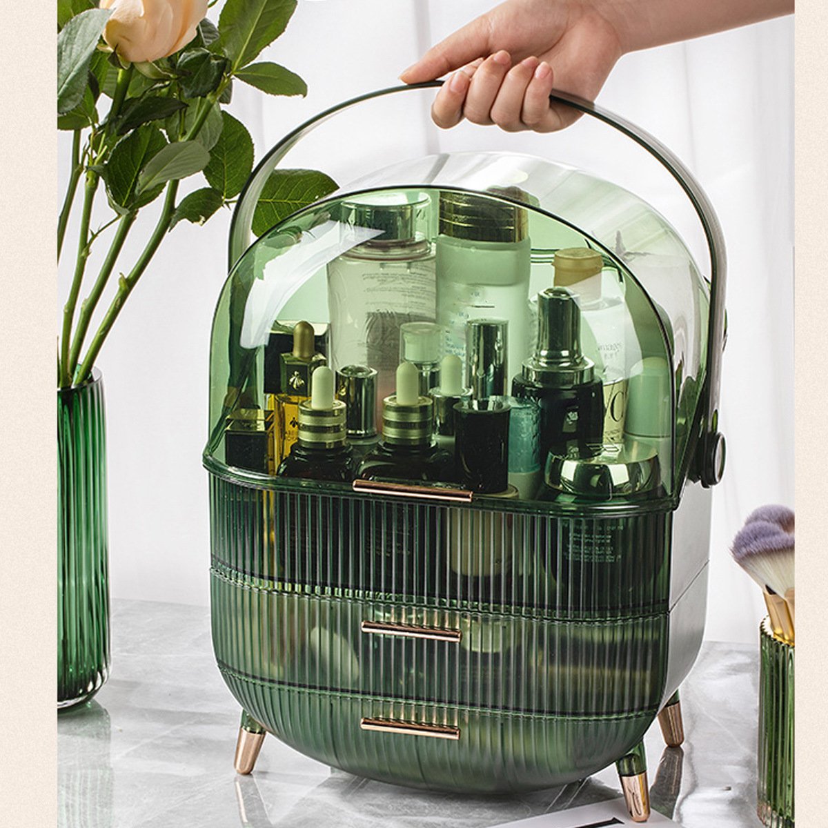 Light Luxury Portable Large Capacity Dustproof Cosmetic Storage Box Cross-Border Plastic Products Skin Care Jewelry Shelf
