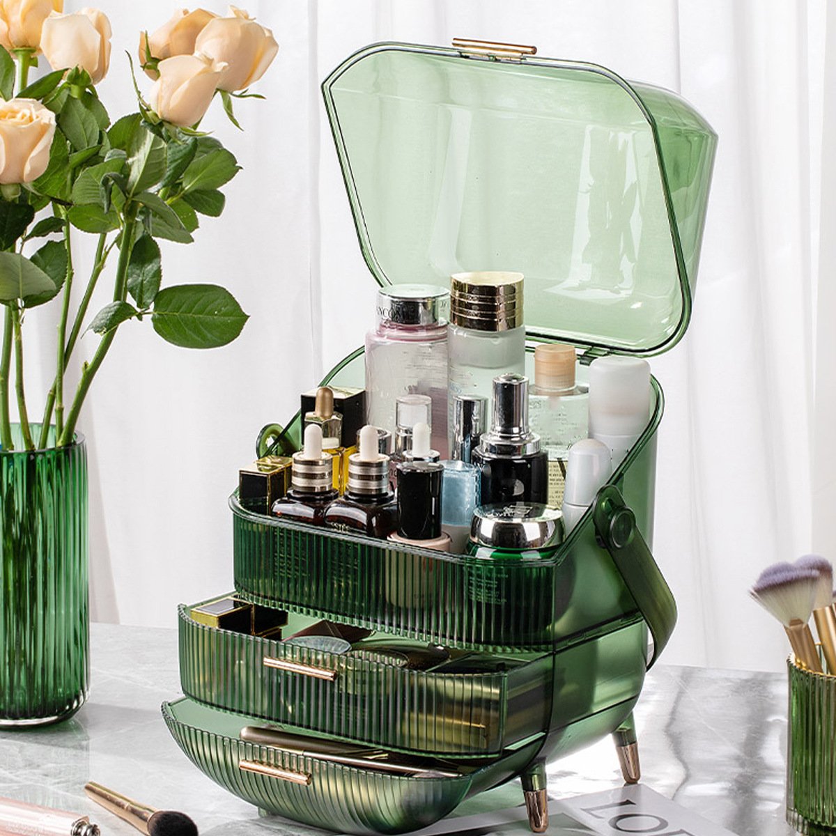 Light Luxury Portable Large Capacity Dustproof Cosmetic Storage Box Cross-Border Plastic Products Skin Care Jewelry Shelf