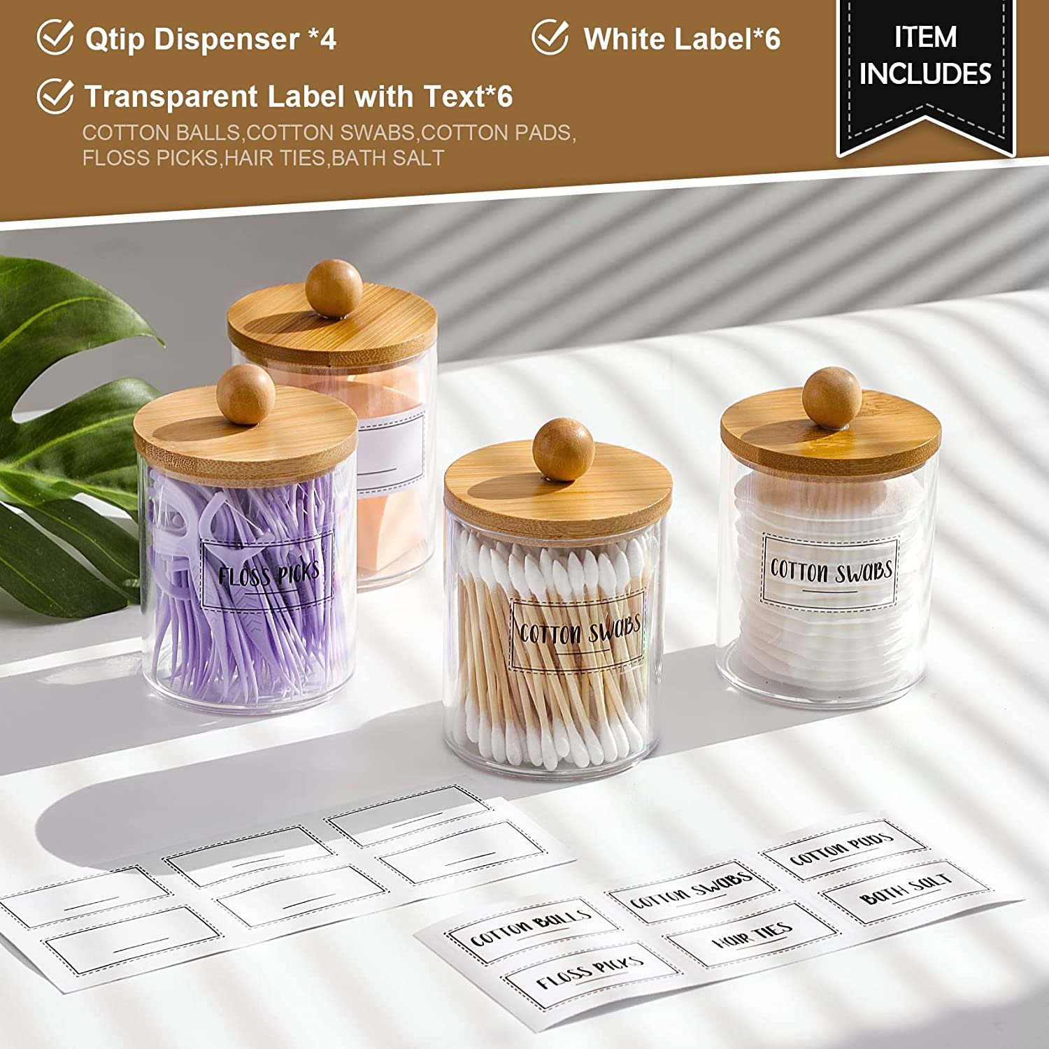 Clear Plastic Apothecary Jar Rectangle Storage Containers Cotton Swab Ball Pad Vanity Makeup Organizer Bathroom Injection